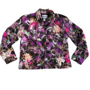 🌈 Chico’s Wool Blend Multicolor Button Front Jacket Vibrant Print Women’s Sz 1